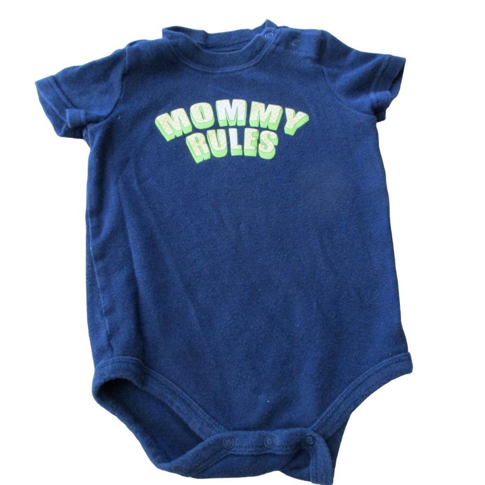 Circo One Piece‎ Bodysuit Infant Boys 9M Navy Blue Short Sleeve Mommy Rules Snap